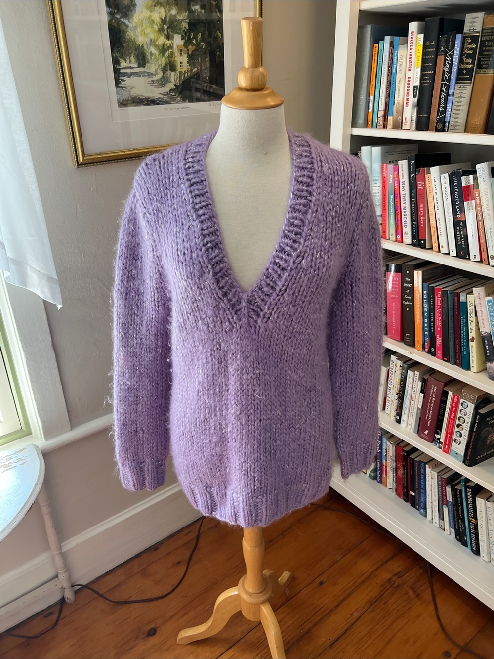 Michael Kors Collection Lavender V-Neck Chunky Knit Sweater